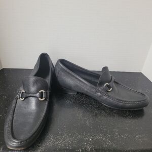 Sandrino Black Leather Horse Bit Loafers